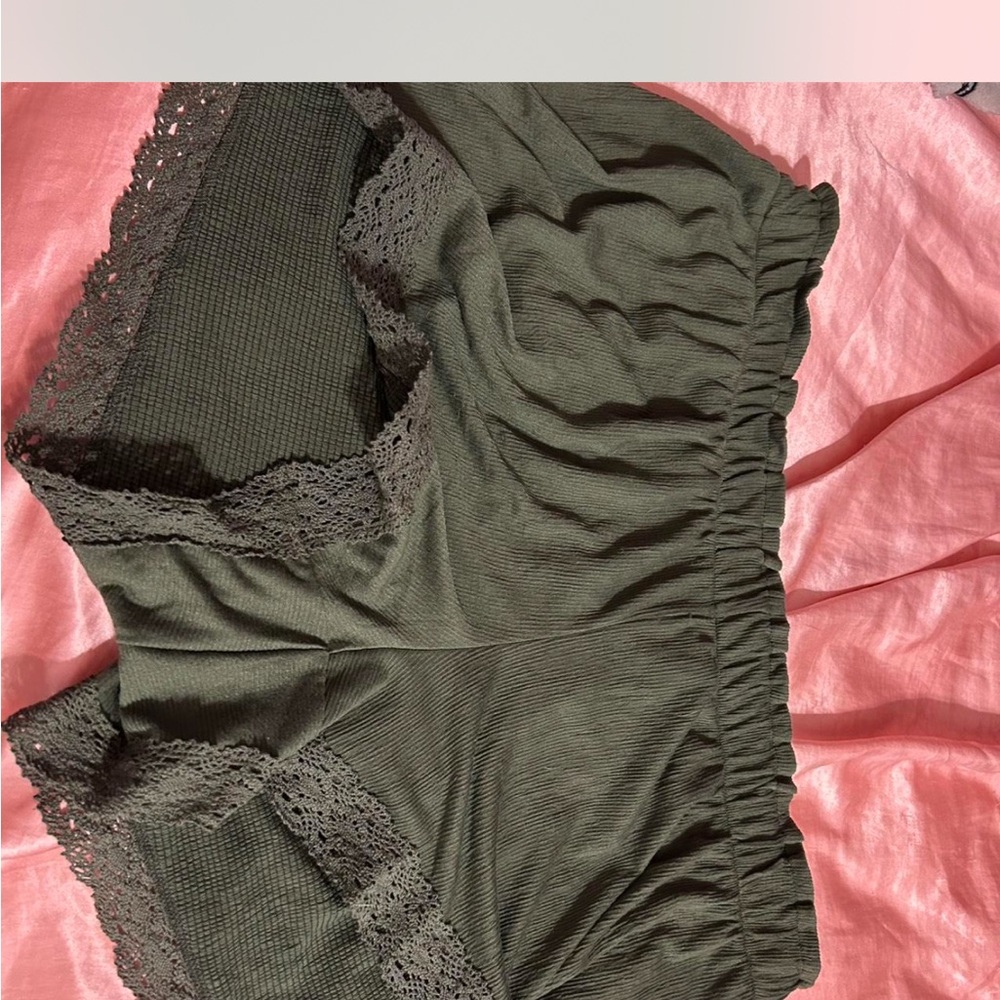 No Boundaries Olive Lace Trim Sleep Shorts